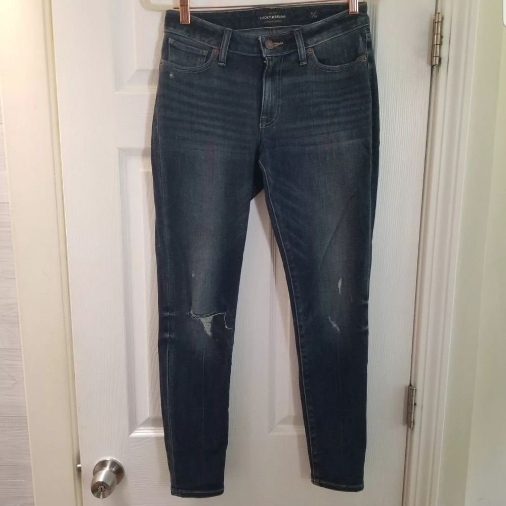 Lucky Brand Sasha Super Skinny Women's 6/28 Dark Wash Ripped Jeans